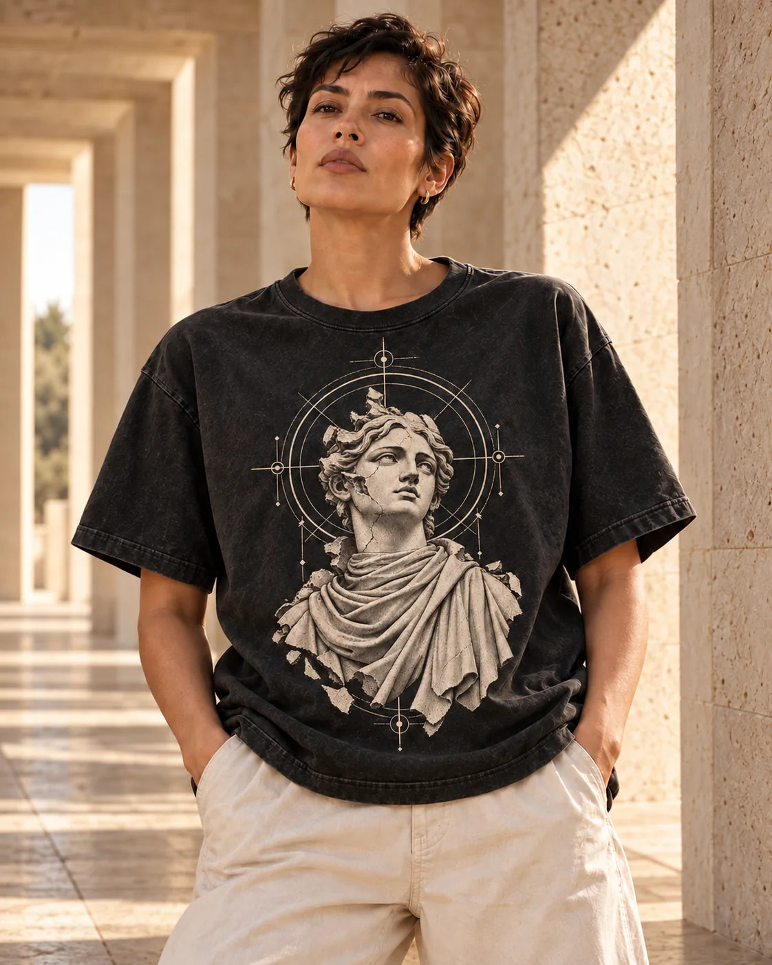 Model wearing Unfinished Statue in its launch color