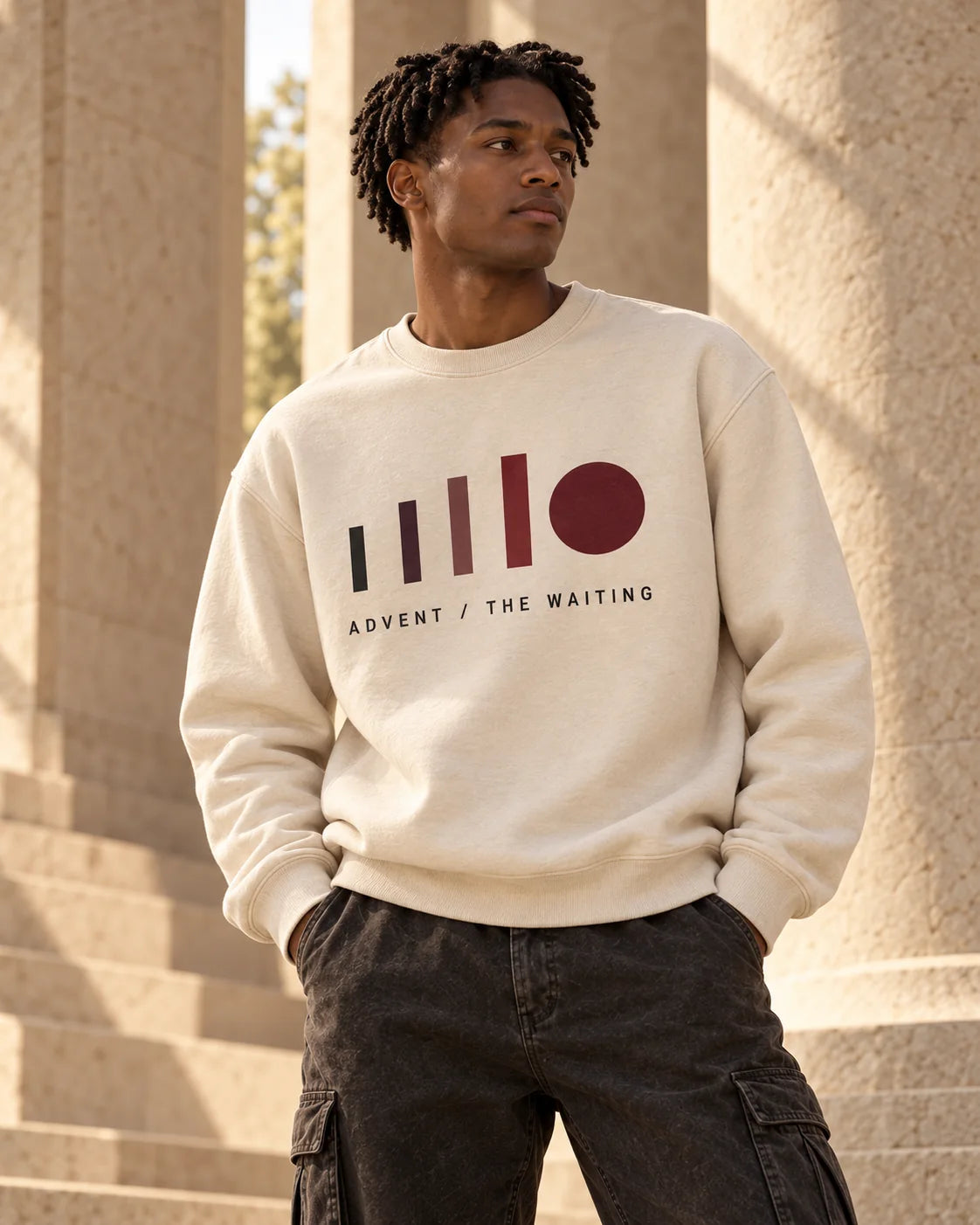 Model wearing Advent / The Waiting in its launch color